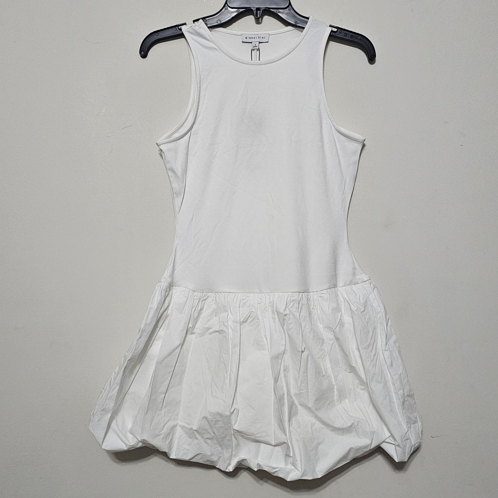 Gianni Bini Women's‎ Dress S White Crew Neck Sleeveless mini Bubble Hem 0652